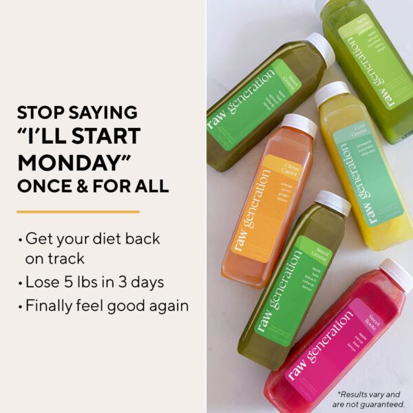Paquete jugos prensados frío Raw Generation detox 10 días