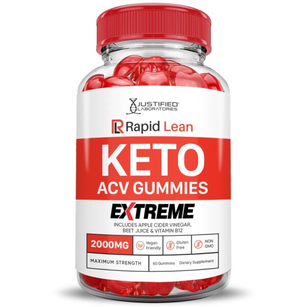 Envase frontal Rapid Lean Keto ACV Gummies con ingredientes naturales