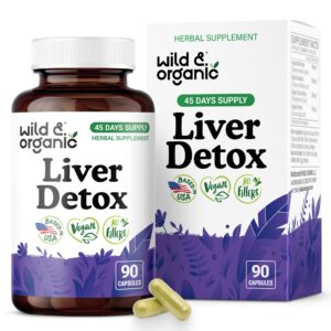 Frasco de cápsulas detox para hígado Wild & Organic