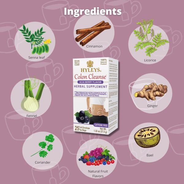 Té Hyleys Colon Cleanse sabor acai sobre individual