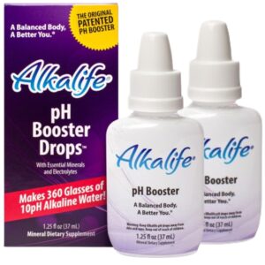 Gotas para agua alcalina Alkalife botella frontal con minerales y electrolitos