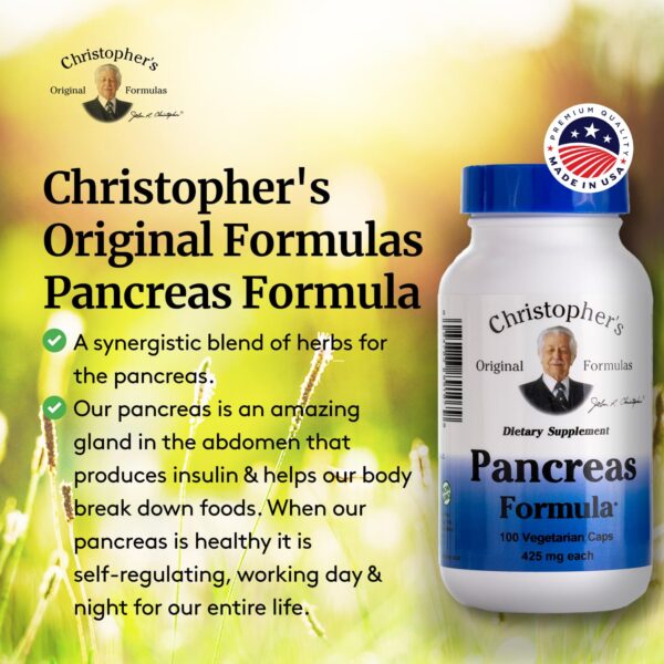 Botella con cápsulas de Pancreas Formula Christopher's para digestión