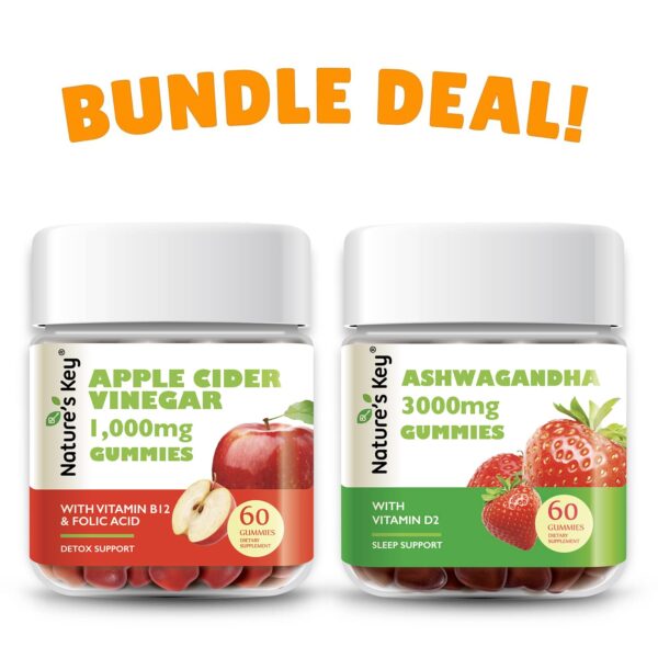 Paquete gomitas Nature's Key ACV y Ashwagandha combo salud