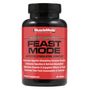 Frasco de MuscleMeds Feast Mode 90 cápsulas sin sabor para aumento de peso
