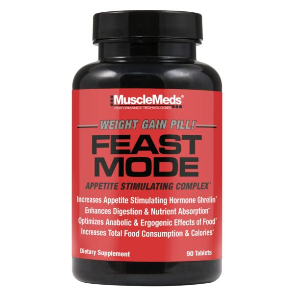 Frasco de MuscleMeds Feast Mode 90 cápsulas sin sabor para aumento de peso