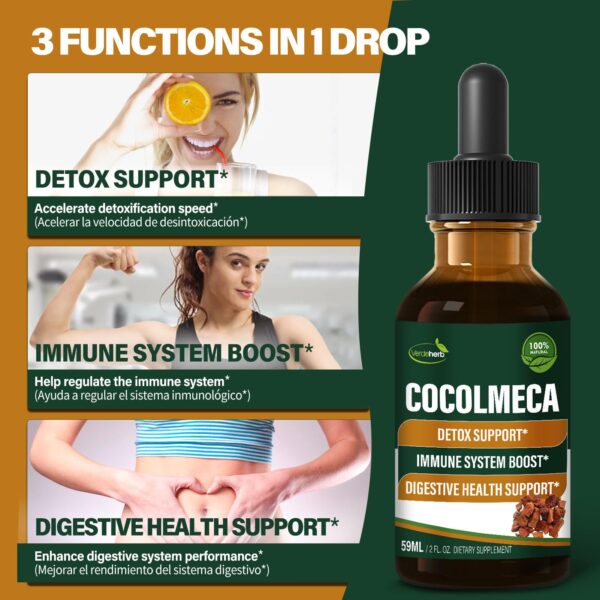 Botella de 2oz de gotas de cocolmeca para detox y salud