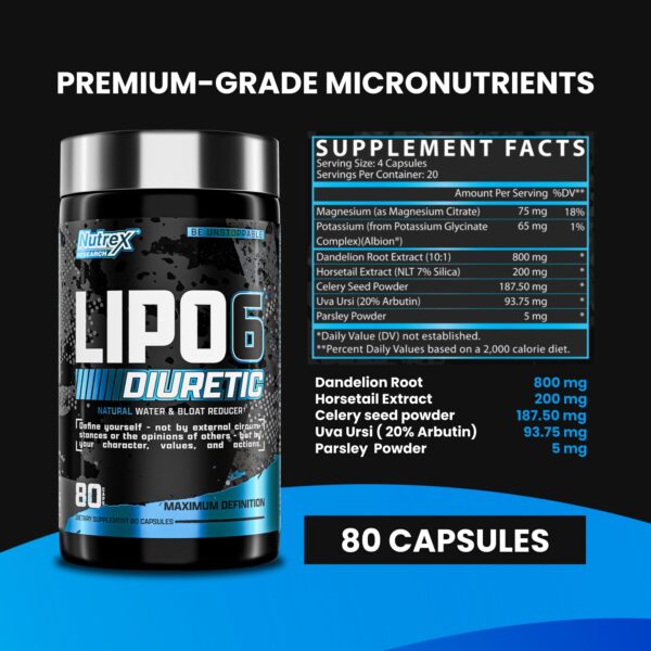 Pastillas diuréticas Lipo 6 Black Nutrex para reducir peso agua