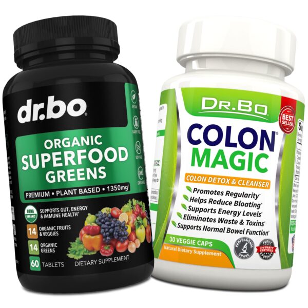 Suplemento orgánico superalimentos greens y frutas detox colon