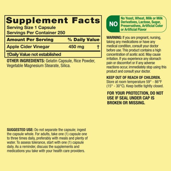 Cápsulas ACV sin sabor aditivos vinagre de manzana natural