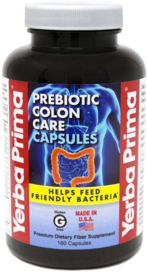 Cápsulas Yerba Prima fibra colon prebióticos paquete 180 caps