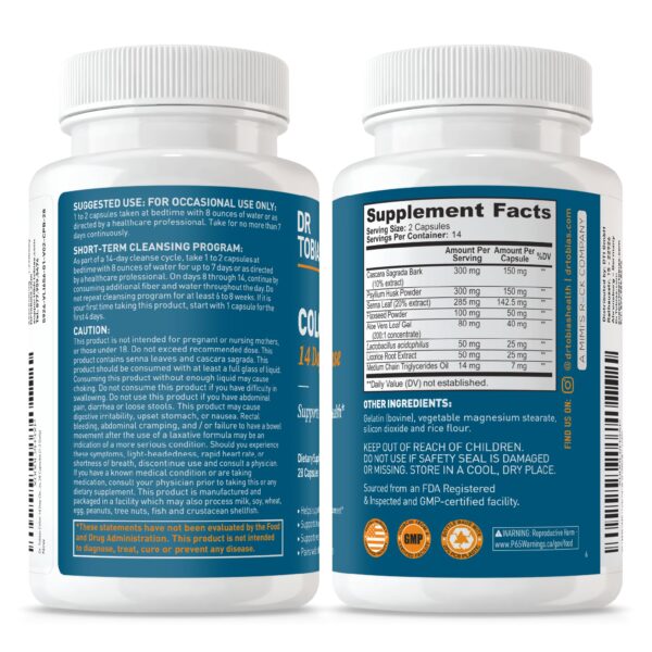 Paquete de 3 botellas Dr. Tobias Colon Cleanse cápsulas detox