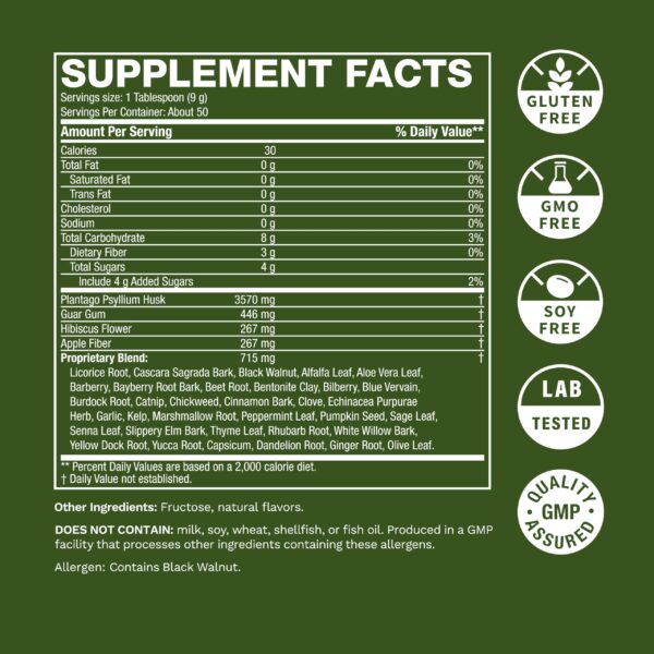 Envase grande de fibra herbal orgánica 455 gramos Life's Fortune