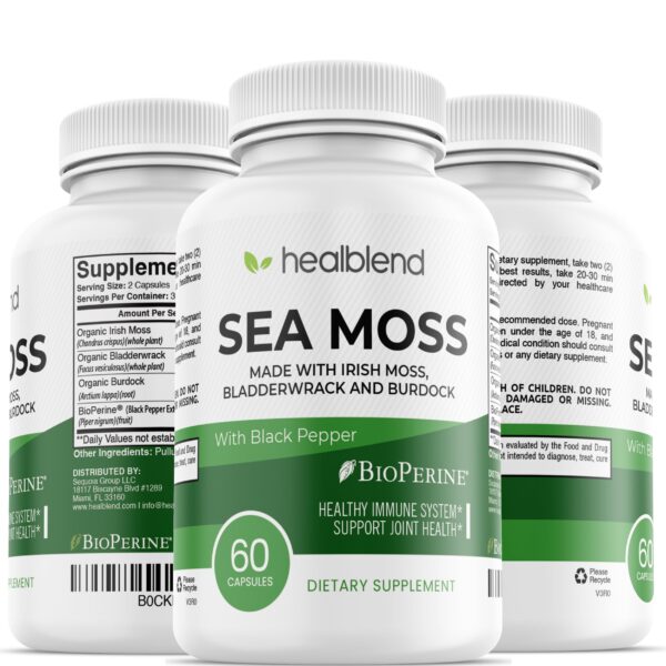 Irish Moss suplemento natural cápsulas bienestar detox 180 unidades