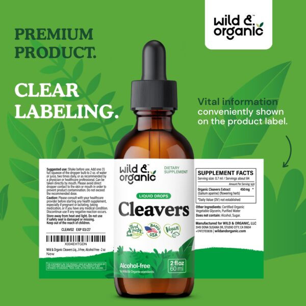 Wild & Organic tintura detox con hoja de cleavers sin azucar