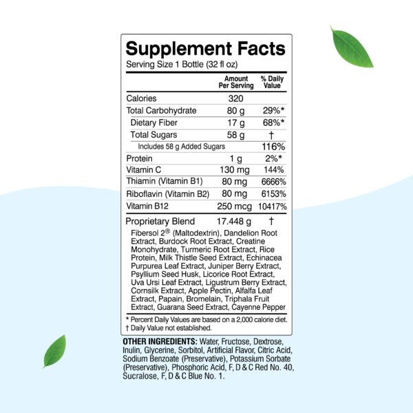 Etiqueta frontal de bebida detox Herbal Clean QCarbo32 uva