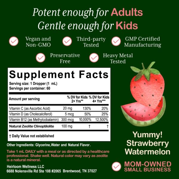 Botella suplemento natural de zeolita clinoptilolita para ninos