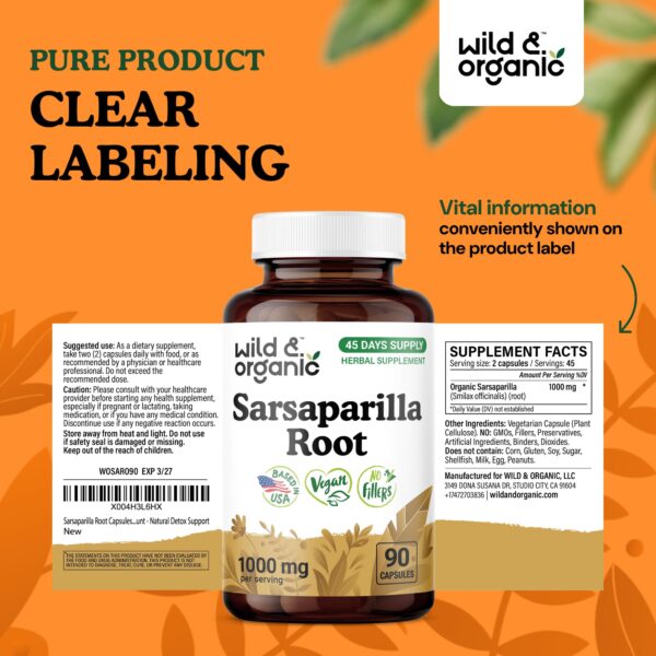 Wild & Organic suplemento detox piel 90 cápsulas zarzaparrilla