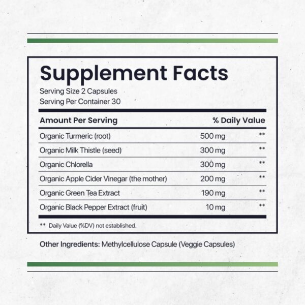 Suplemento orgánico con cardo mariano y té verde para apoyo digestivo