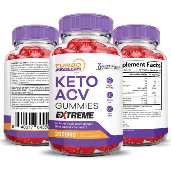 Envase gomitas Turbo Ripped Keto ACV certificada GMP
