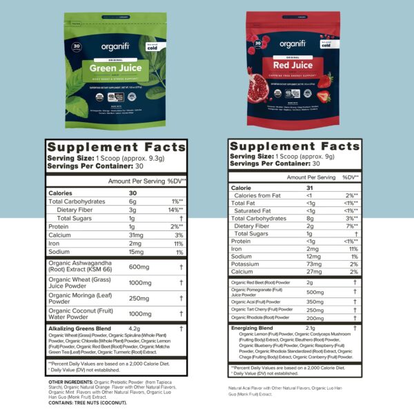Polvo orgánico antioxidante Organifi jugo verde rojo Polvo orgánico antioxidante Organifi jugo verde rojo