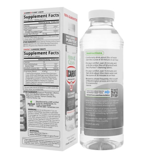 Paquete de Herbal Clean QCarbo20 con tabletas