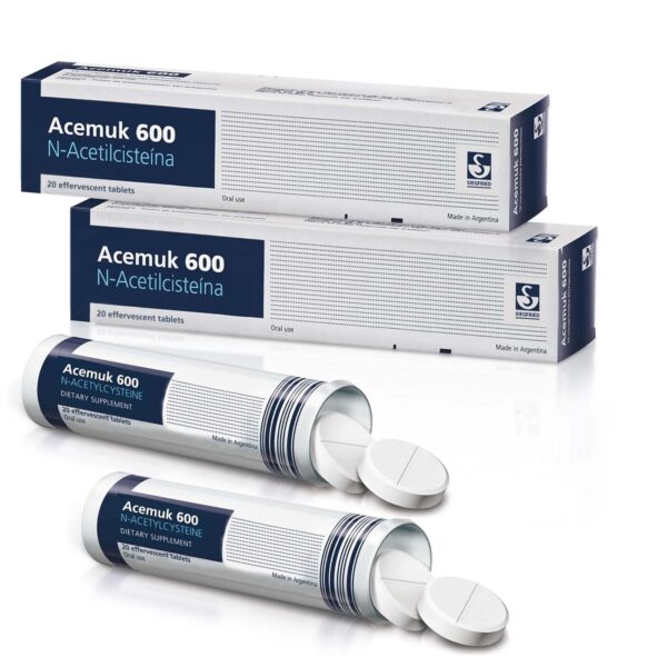 Acemuk N-Acetilcisteína 600mg frasco con 40 tabletas