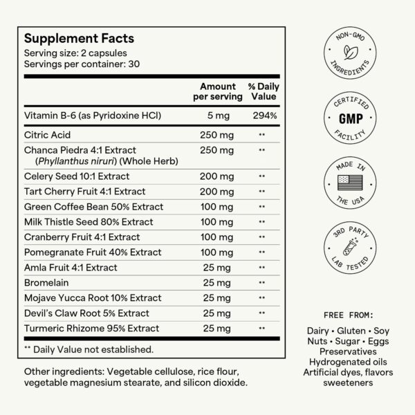 Etiqueta de suplemento Yuri Care con información de ingredientes