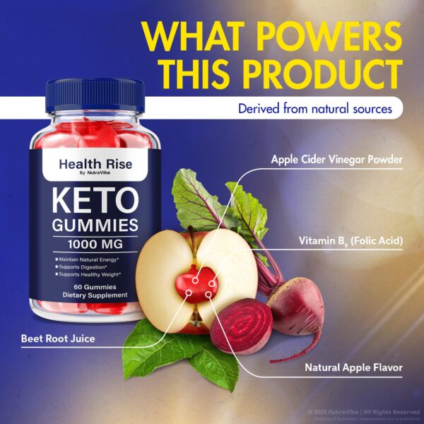Frasco de NutraVibe Health Rise Keto ACV Gummies