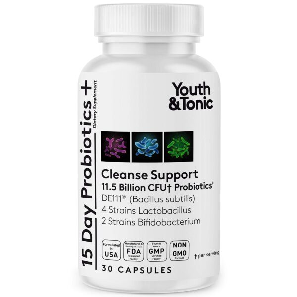 Botella suplementos probióticos para limpieza digestiva 15 días