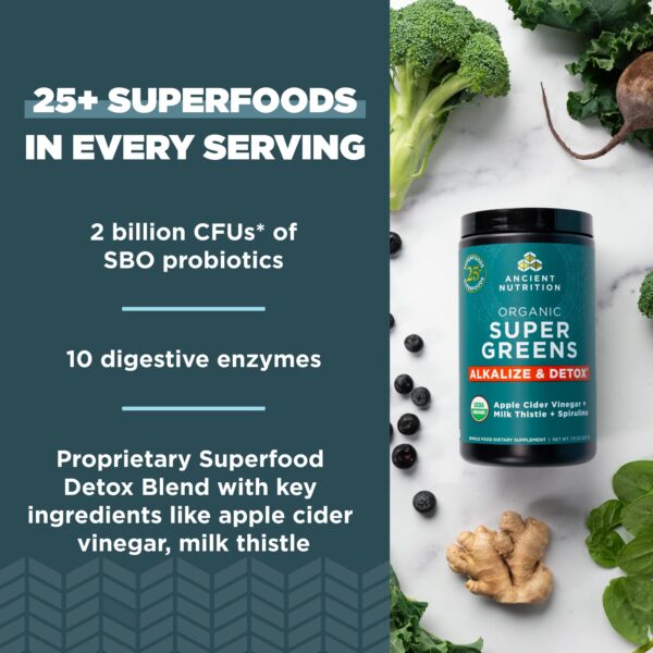 Ingredientes frutas verduras y hierbas polvo Supergreens