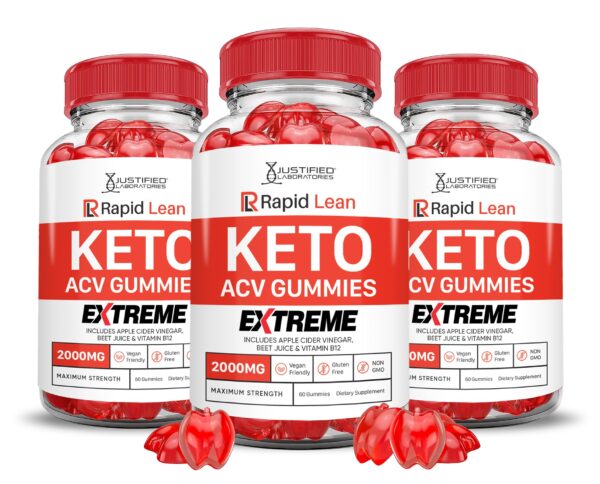 Rapid Lean Keto ACV Gomitas 3 pack botella frontal
