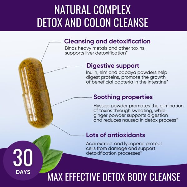 Cápsulas Max Detox con ingredientes naturales para detox corporal