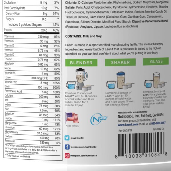 Frascos de Lean1 Vanilla con tapa