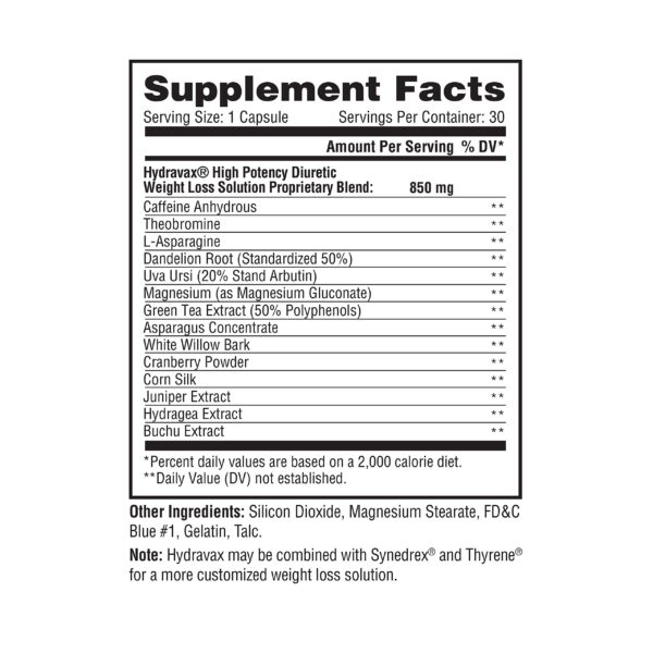 Cápsulas naturales Hydravax para equilibrio hídrico y eliminación de agua