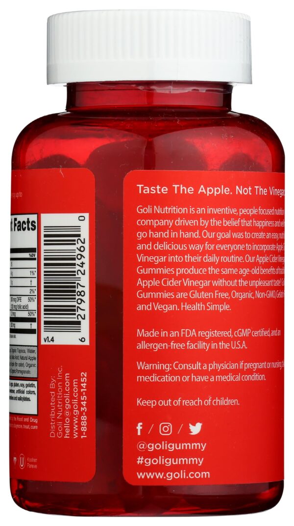 Frasco rojo Goli Nutrition gomitas vinagre sidra manzana 60 count