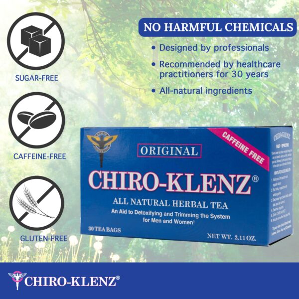 Ingredientes naturales en té herbal Chiro-Klenz para limpieza
