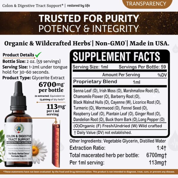 Extracto líquido natural sin alcohol para colon apoyo 2 oz