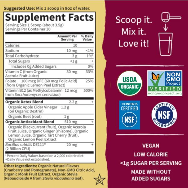 Certificaciones polvo remolacha detox vegano no gluten USDA