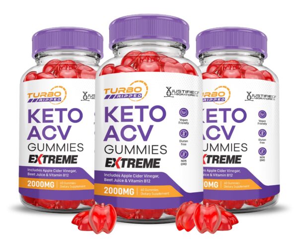 Gominolas Turbo Ripped Keto ACV 2000mg empaquetado tres unidades