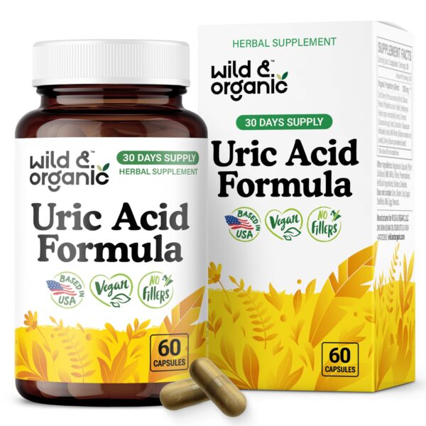 Botella de Wild & Organic fórmula para ácido úrico con 60 cápsulas