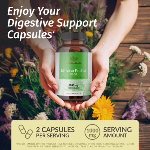 Frasco de cápsulas HERBAMAMA Mimosa Pudica para detox digestivo