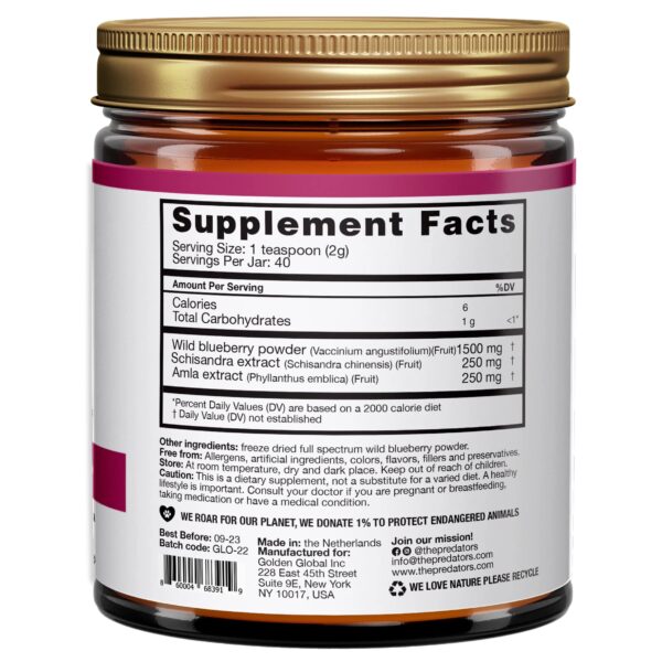 Bayas arándanos, schisandra y amla en mezcla detox saludable