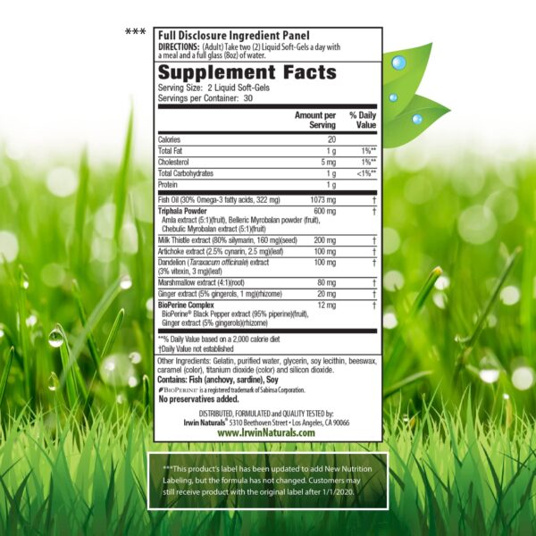Frasco con cápsulas blandas líquidas Irwin Naturals para digestión
