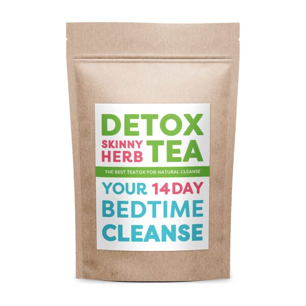 Detox Skinny Herb té limpieza nocturna caja y taza roja