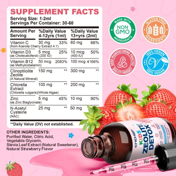 Detalle frasco gotas CNCHEF Zeolite Detox sabor fresa para niños