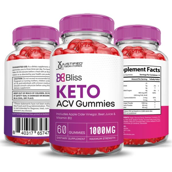 Bliss Keto ACV gomitas presentación lado etiqueta