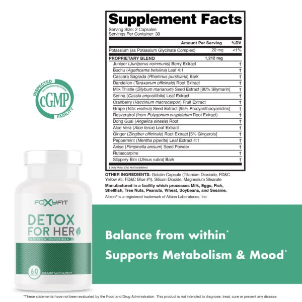 Fórmula detox para mujeres FoxyFit cápsulas para limpieza digestiva