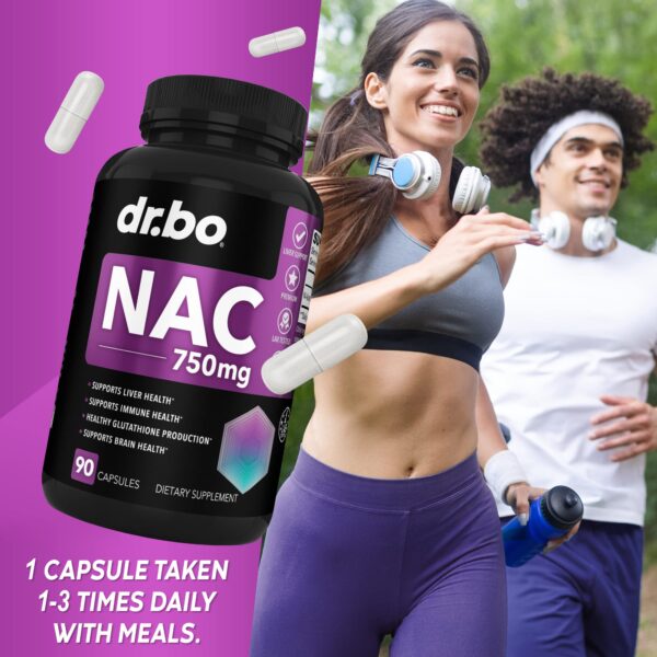 Frasco y caja Dr Bo NAC 750 mg suplemento detox y antioxidante