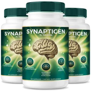 Frasco de cápsulas Synaptigen NutraVibe para enfoque y memoria