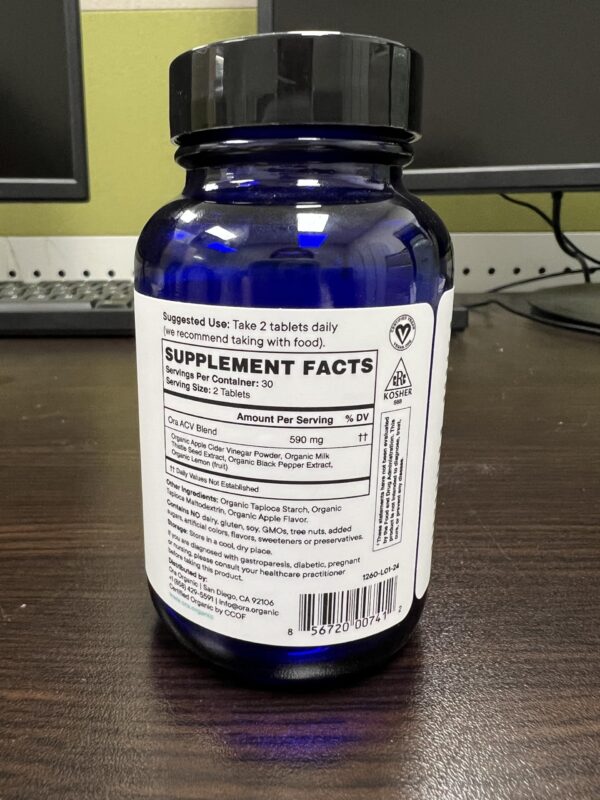 Vista posterior Ora Organic pastillas vinagre sidra manzana